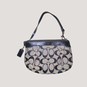 Coach Signature Black Gray Wristlet Wallet Compact Light Blue Interior